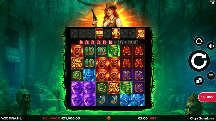 Giga Zombies - spelskärm med 6x5 hjul